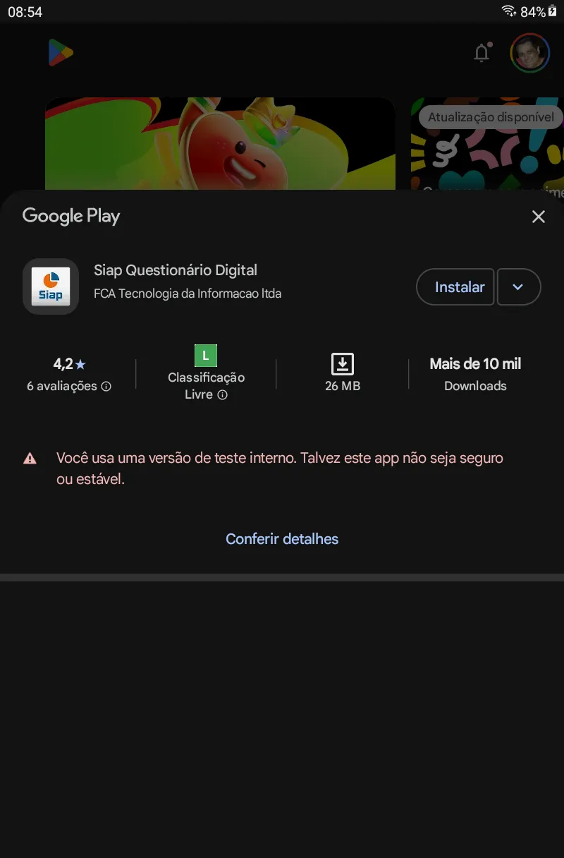 App Siap - Questionário Digital na Google Play, com o botão Instalar