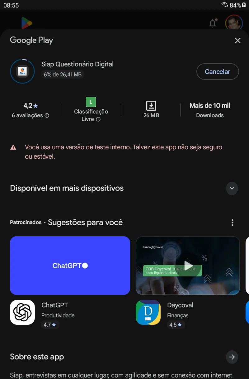 Download do App Siap em andamento na Google Play